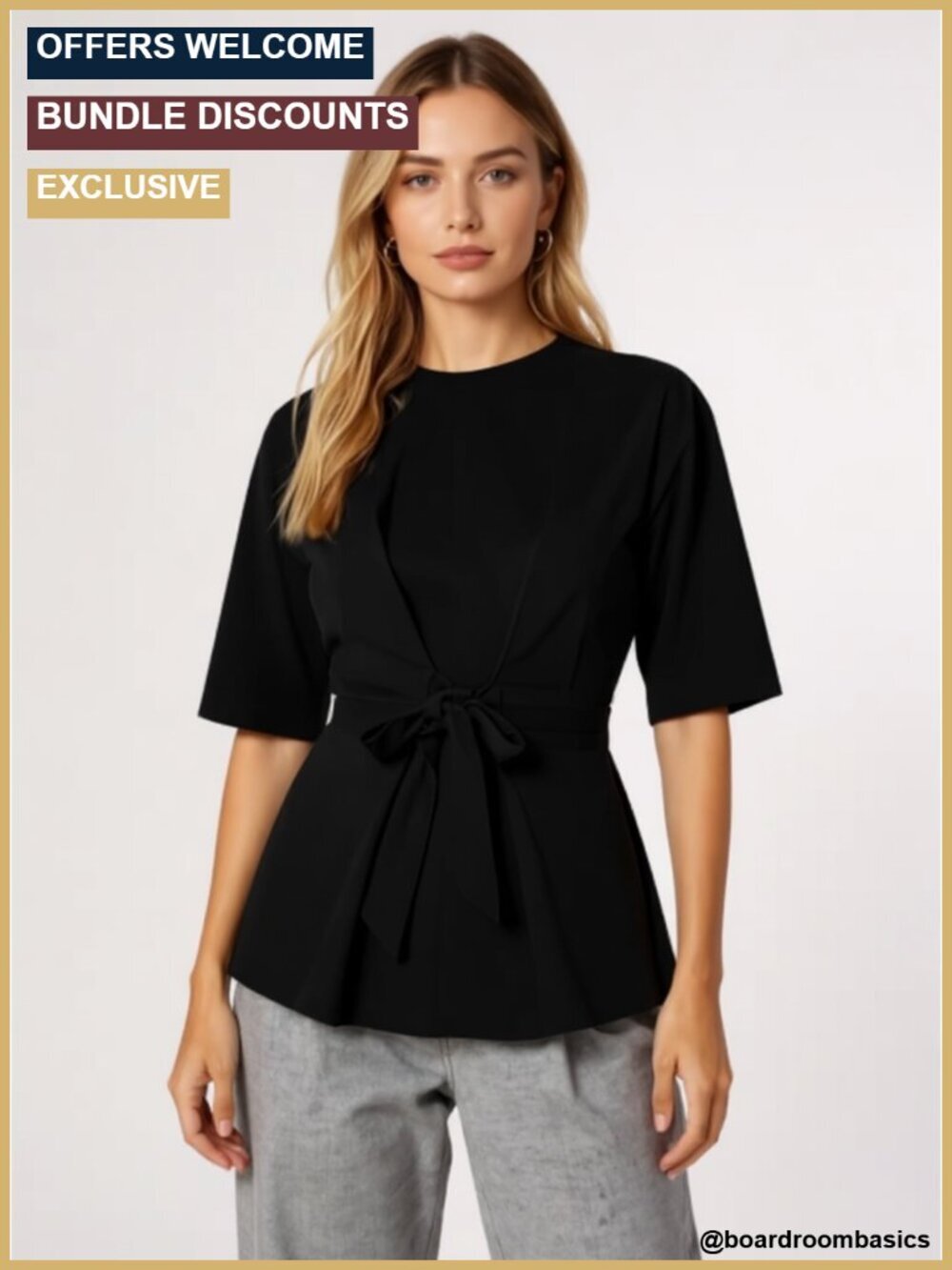 Oversized Tie Waist T-Shirt Crew Neck Half Sleeve Casual Belted Blouse